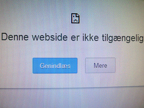 Skærmbillede med en fejlmeddelelse om, at en webside ikke kan vises.